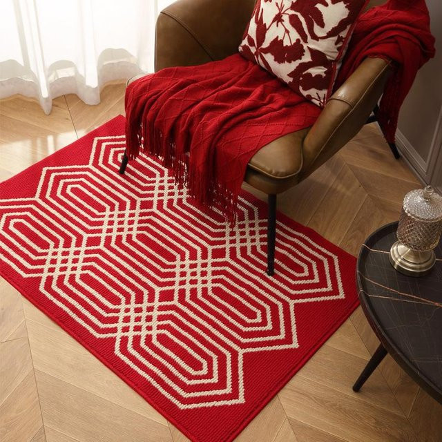 Schmutzabweisende Eingangstürmatte in Rot mit modernem Grafikdesign, B/B: 60 x 90 cm - Bild 1