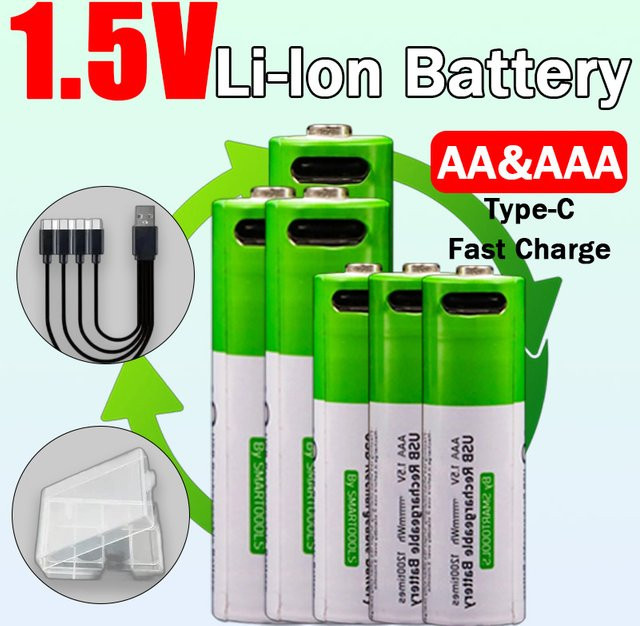 Koonenda Wiederaufladbare AA und AAA Li-Ionen-Akkus mit USB-C-Schnellladung in Grün - Bild 1