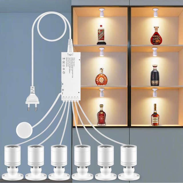Lcamaw Aluminium LED-Strahler 12V mit Touch-Dimmer, Silber, drehbar 45 Grad, ideal für Küchenwand, Spiegel oder Holzpaneele, Warmweiß - Bild 1