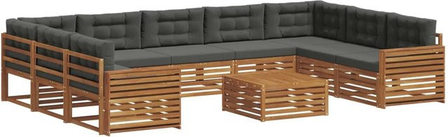 vidaXL Sofagarnitur aus Massivholz Akazie in Natur und Anthrazit, 10-teiliges Set mit Polstern und Armlehnen - Bild 1