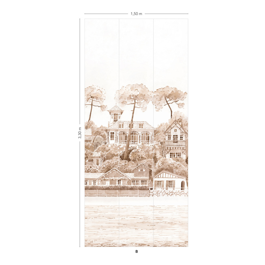 Isidore Leroy Panoramische Tapete Front de Mer Sepia in Braun und Beige, Panel B - Bild 1