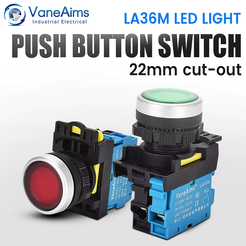 VaneAims LA36M Momentan-Drucktastenschalter mit LED-Licht, weiß, 22 mm - Bild 2