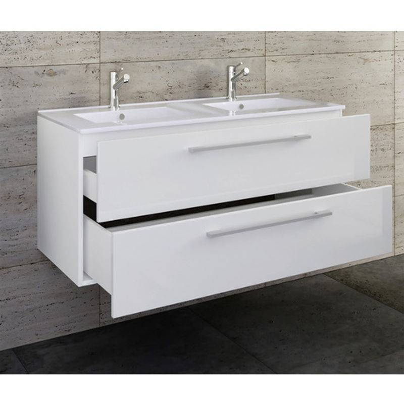 VCM Badmöbel-Set Budasi 2-teilig in Weiss mit 2 Keramik Waschbecken H 51 x B 112 x T 46 cm - Bild 4