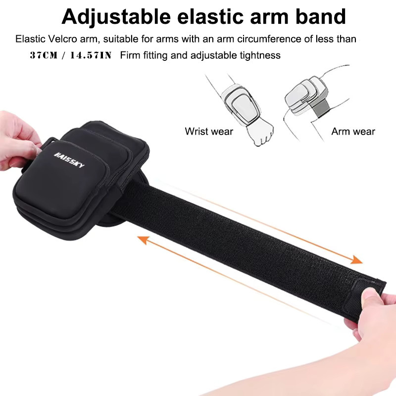 HAISSKY Fitness Armbandtasche mit 3 Reißverschlusstaschen für iPhone 17 16 15 14 13 Pro Max, Farbe: Schwarz - Bild 5