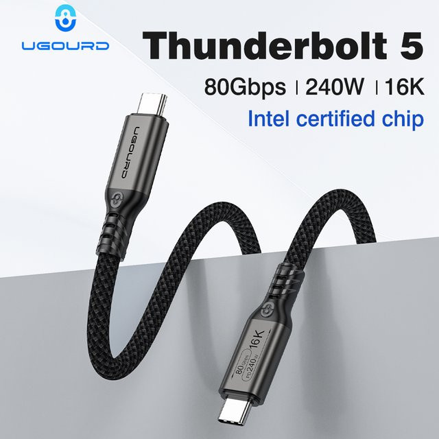 UGOURD Thunderbolt 5 USB-C Kabel Schwarz, 80Gbps bis 120Gbps, 240W, unterstützt 16K Auflösung für MacBook und M.2 Festplatten - Bild 1