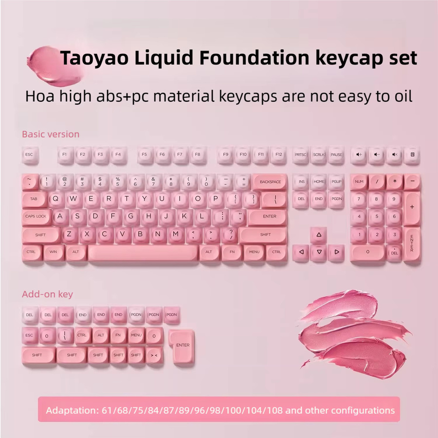 Taoyao Foundation Gradient Matte Tastenkappen in Pink, 130 Stück, Rundes HOA-Profil aus PC+PBT für mechanische Tastaturen (68/75/87/98/108 Layout) - Bild 2