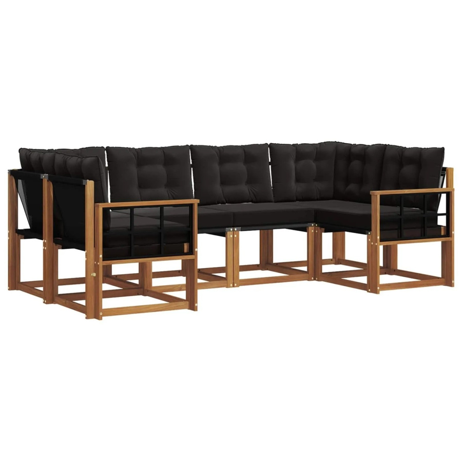 vidaXL Outdoor-Sofagarnitur 6-teilig aus Akazienholz und Textilene in L-Form, Schwarz und Natur mit UV-beständigen Kissen - Bild 2