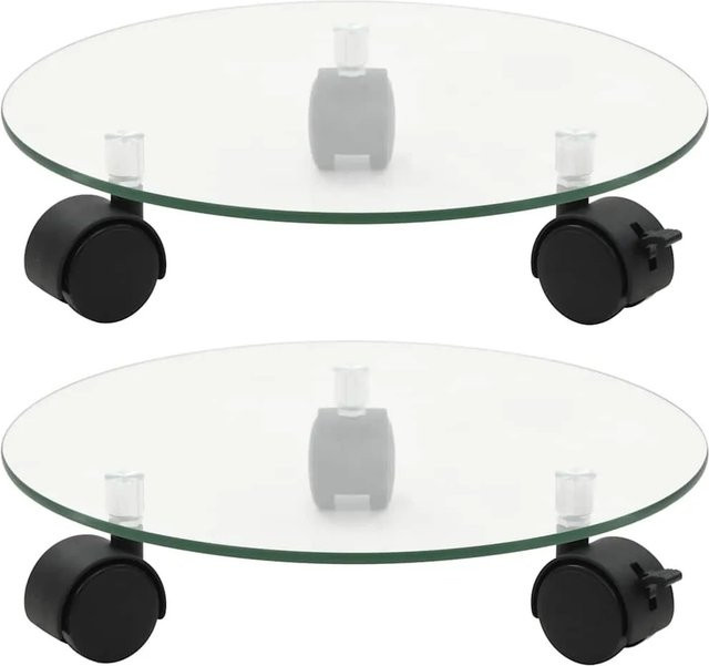 vidaXL Pflanzenständer mit Rollen aus Hartglas, 2er-Set, transparent, Durchmesser: 28 cm - Bild 1