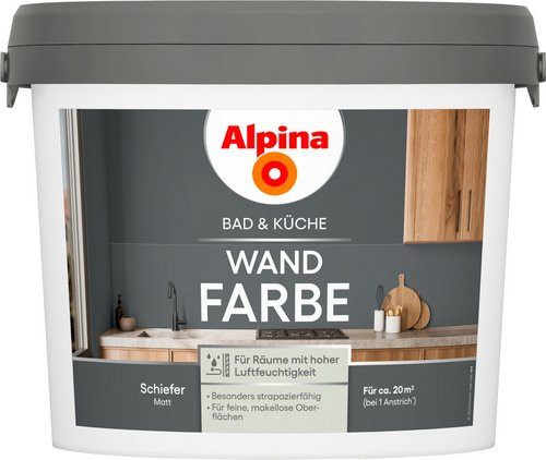 Alpina Wandfarbe Bad & Küche Schiefer Schwarz Matt, 2,5 l - Bild 1