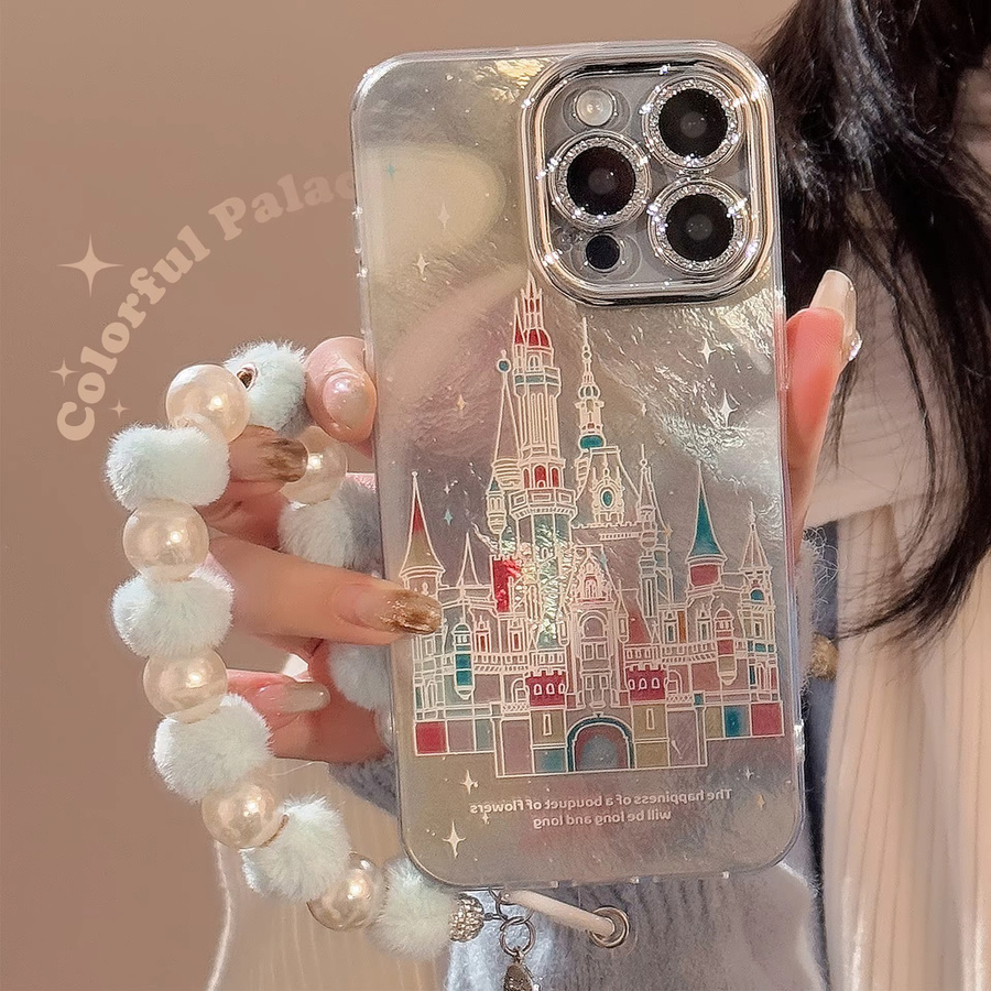 MUQGEW Bunte Schloss-Handyhülle mit Umhängeband und glitzernder Linsenfolie für iPhone, stoßfeste Abdeckung, Multicolor - Bild 2