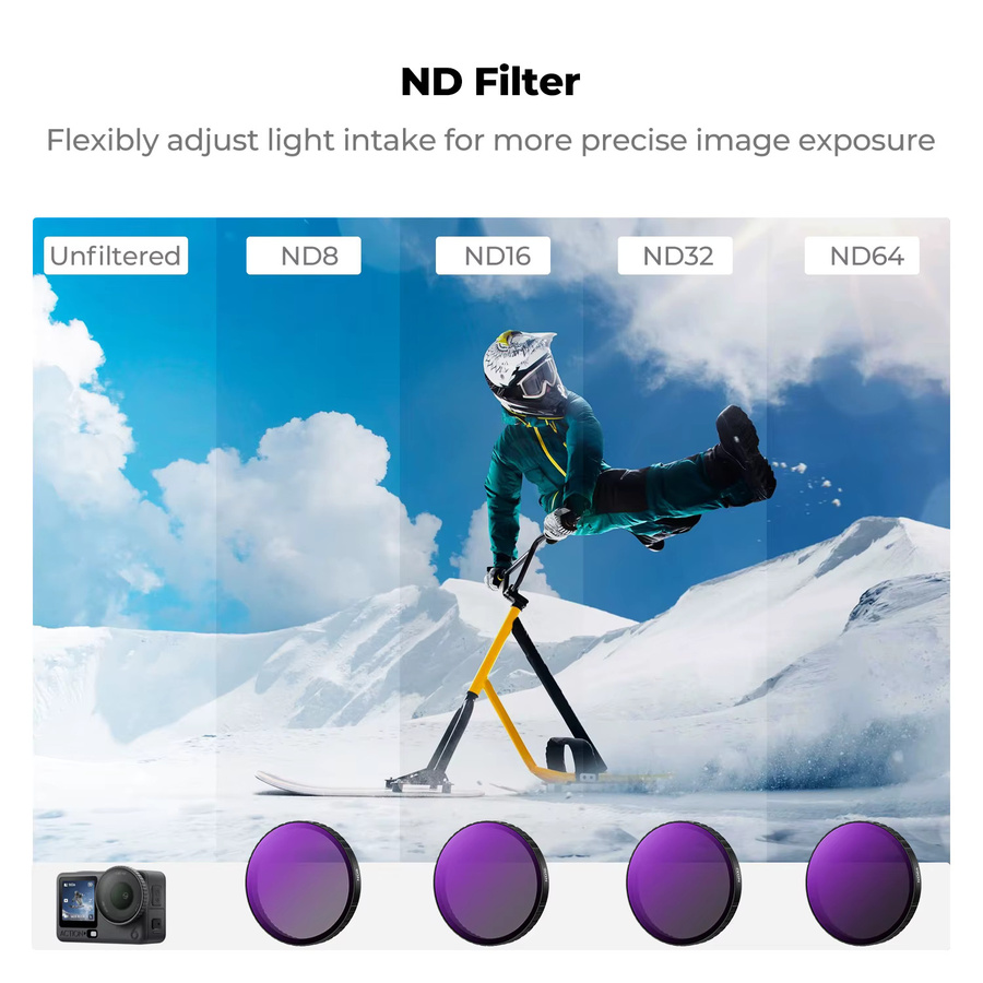 K&F CONCEPT Filter Set für DJI Osmo Action 6 in Schwarz mit variablem ND PL CPL Schwarz Diffusor 1/4 und festen ND4 ND8 ND16 ND32 ND64 Filtern - Bild 3