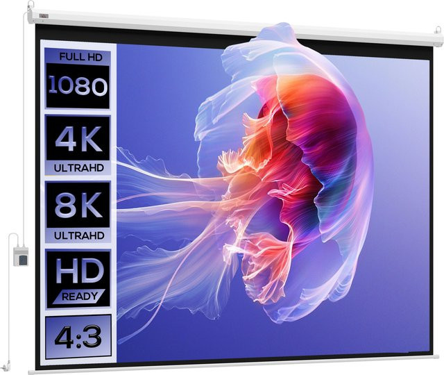 HOMCOM Elektrische Beamer Leinwand in Weiß mit Fernbedienung, Projektionsleinwand für Heimkino und Präsentationen, B/H: 171 x 130 cm, Format 4:3 - Bild 1