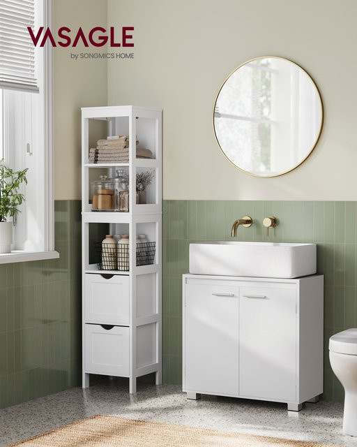 VASAGLE Waschbeckenunterschrank Badezimmerschrank in Weiß mit 2 Fächern und Türen - Bild 1