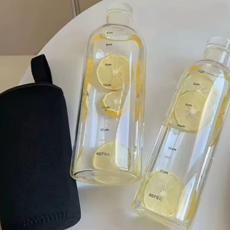 Tragbare Glas Wasserflasche für Outdoor und Sport, transparent und grün, mit Schraubverschluss - Bild 3
