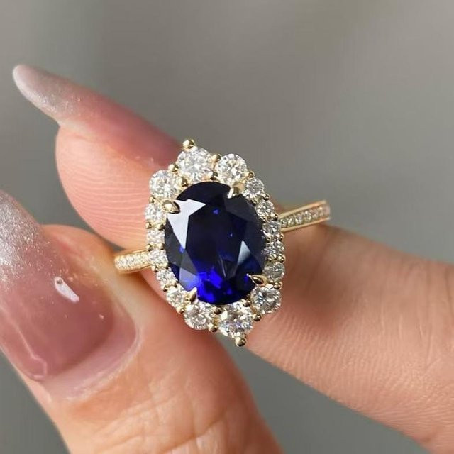 YIRAN Ring, goldfarben, blau und weiß, Damen - Bild 1