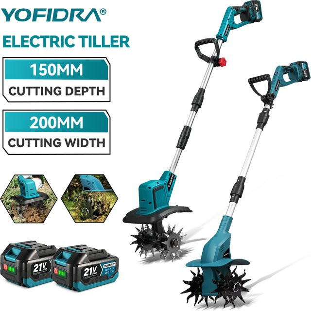 YOFIDRA Elektrische Gartenfräse als faltbarer Kultivierer und Vertikutierer für Makita 21V Akku - Bild 1