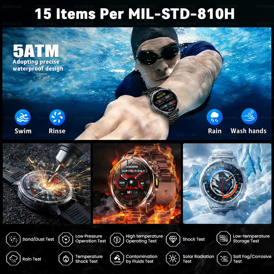 GUHUAVMI Smartwatch, Grau, Herren, 1,85 Zoll, 10 ATM - Bild 5