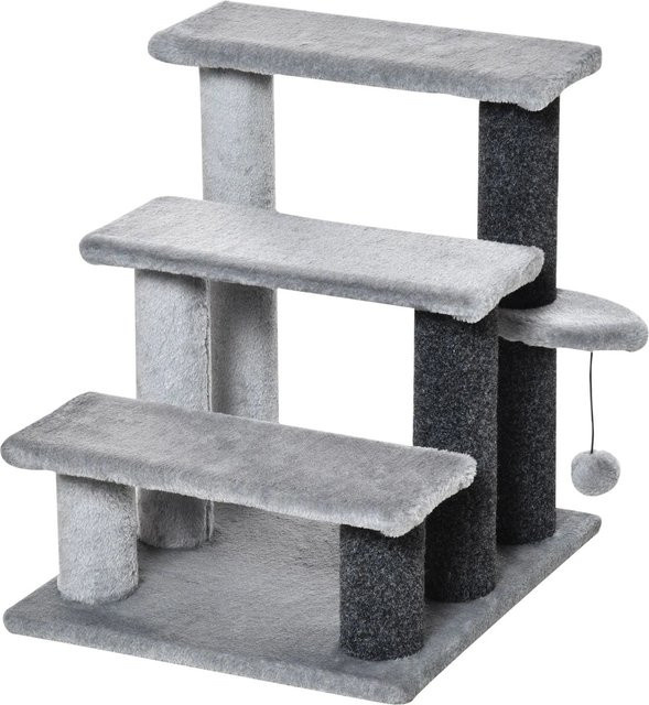 PawHut Haustiertreppe für Katzen in Grau mit integriertem Spielzeug, B/T/H: 40 x 45 x 48 cm - Bild 1