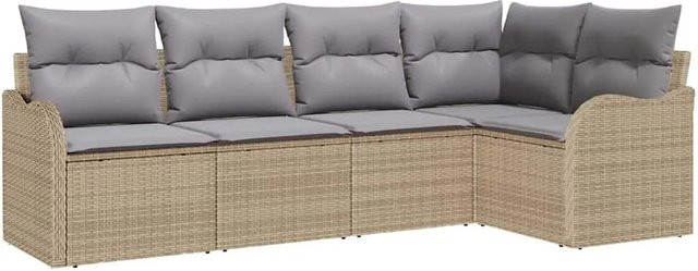vidaXL Garten-Sofa-Set aus Polyrattan in Beige mit Kissen und Armlehnen, 5-teilige L-Form Lounge-Garnitur - Bild 1