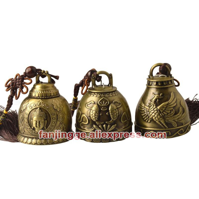 Goldene Feng Shui Windglocke aus Metall mit Buddha und Drachen als hängende Dekoration - Bild 2