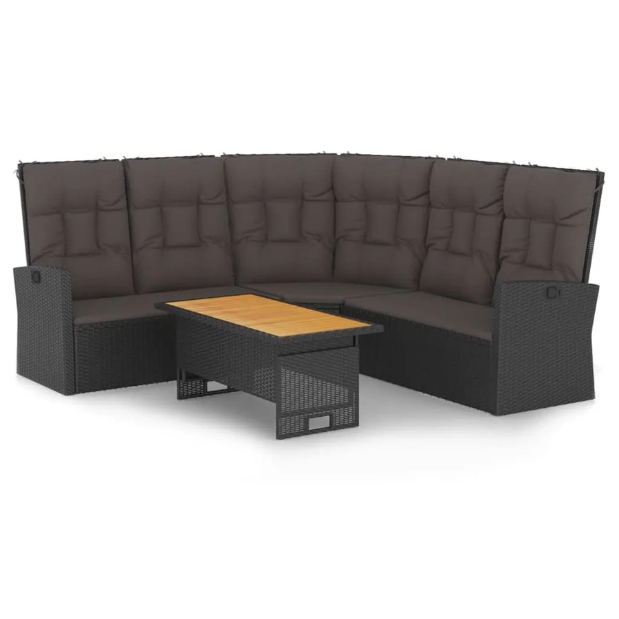 vidaXL 2-tlg Garten-Lounge-Set in Schwarz mit Kissen, L-Form aus Poly-Rattan und Metallgestell inklusive Couchtisch - Bild 2