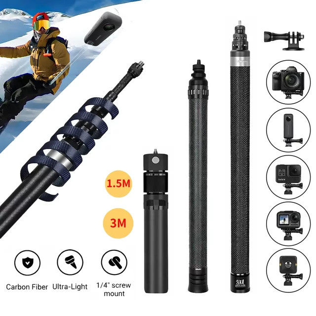 Insta360 Unsichtbarer Selfie-Stick aus Carbonfaser für X5 X4 X3 in Schwarz mit Bullet Time Bundle und Stativ-Griff - Bild 1