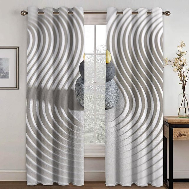 Moderne Vorhänge mit geometrischem Kreis-Design in Schwarz-Weiß, 2 Paneele, halbtransparent, B: 50 cm, H: 130 cm - Bild 1