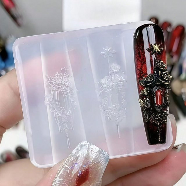 Silikonform für Nageldekoration, Rosen-Design, Glänzend, Unisex - Bild 1