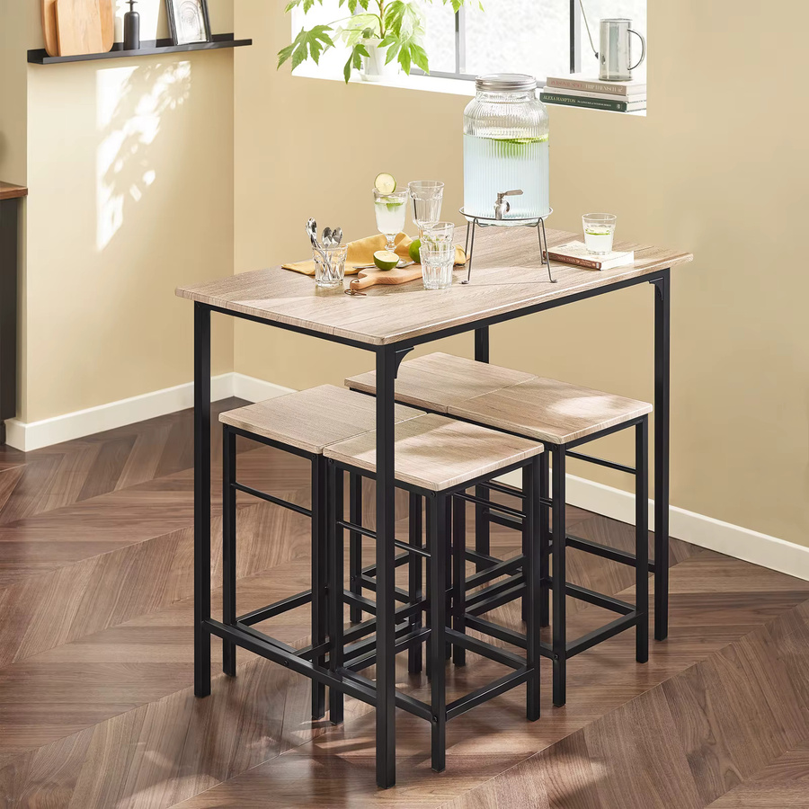 SoBuy Essgruppe OGT11 Bartisch Set 5-teilig in Grau-Schwarz mit 4 Hockern - Bild 1