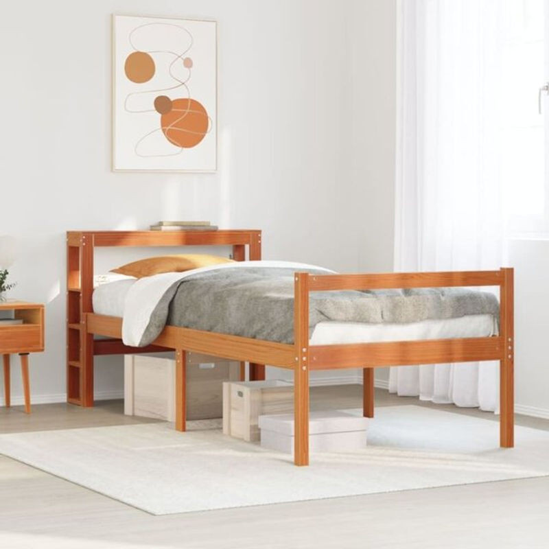 vidaxl Massivholzbett aus Kiefer im Landhausstil mit Kopfteil, Braun, B/T/H: 190 x 75 cm - Bild 1