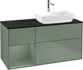 V&B Waschtischunterschrank Finion mit Wandbeleuchtung, Breite: 120 cm, Tiefe: 50,1 cm, Höhe: 50,1 cm, Farbe: Olivenmatt lackiert - Bild 1