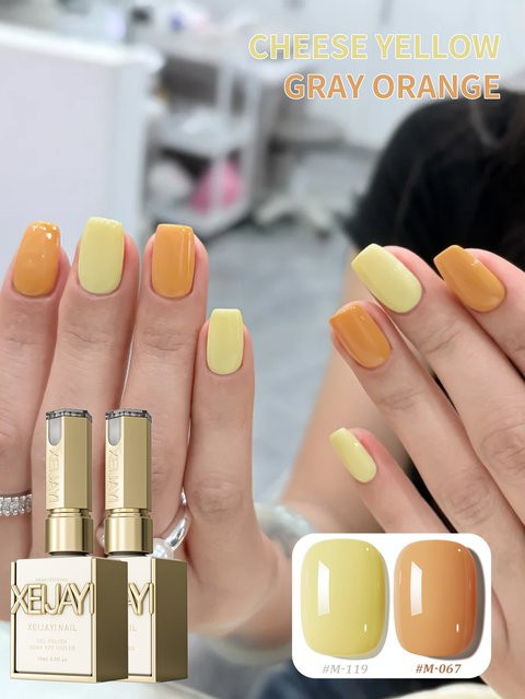 XEIJAYI Nagelgel-Set, Käsegelb und Grau-Orange, 2 x 15 ml, glänzend - Bild 1