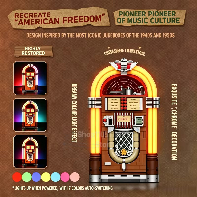 Pantasy Klassische Retro Amerikanische Jukebox, Bausatz, mit LED-Farblicht - Bild 4