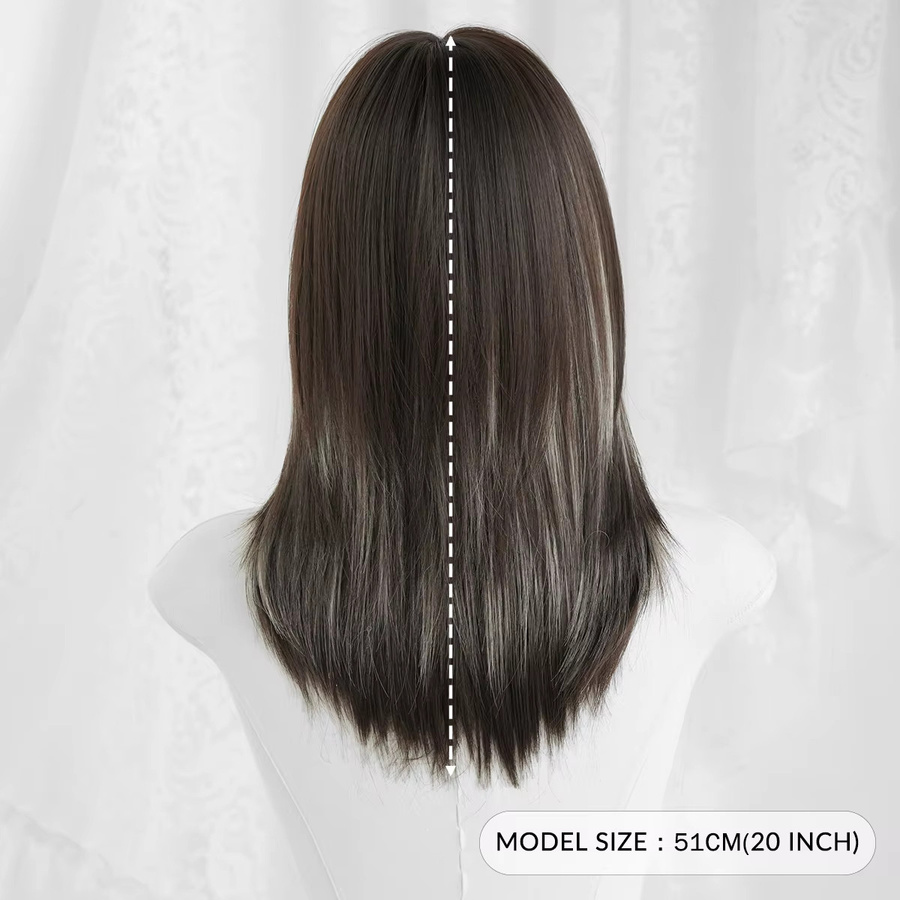 7JHH WIGS Perücke, schulterlang, glatt, mokkabraun, Damen, synthetisch - Bild 3