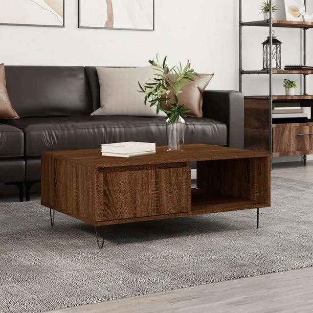 vidaXL Couchtisch in Braun mit Eichen-Optik aus Holzwerkstoff und Eisen, B/T/H: 90 x 60 x 35 cm - Bild 1