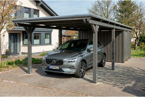 SKANHOLZ Carport Emsland aus Fichte mit EPDM-Flachdach und Abstellraum, Schiefergrau, B: 846 cm, T: 340 cm, H: 238 cm - Bild 1