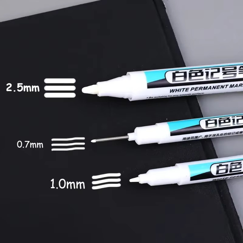Weiße Permanent Marker Stifte wasserfest und fettbeständig für Glas, Reifen und Notebook in den Stärken 0,7mm, 1mm und 2,5mm - Bild 2