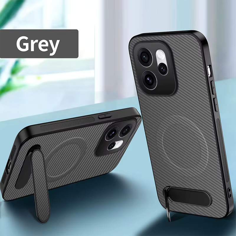 Stoßfeste Schutzhülle mit Carbonfaser-Muster und magnetischem faltbarem Ständer für OPPO Reno 15 Pro Max, 15F, 14 und 13 Pro in Schwarz und Grau - Bild 2