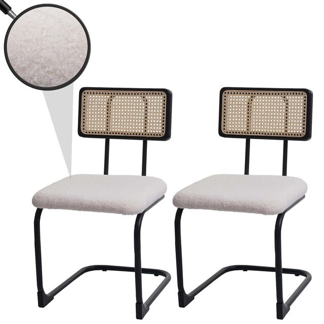 2er-Set MCW Freischwinger-Stühle K88 in Weiß mit Bouclé-Bezug und Vintage-Design - Bild 1