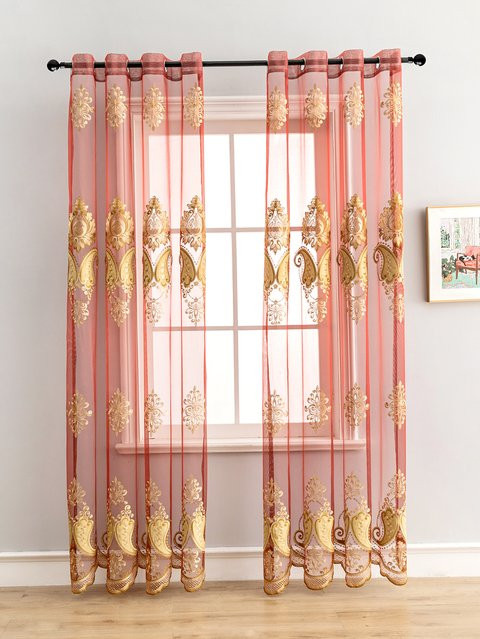 ELKCA Vorhang aus transparentem Tüll mit Blumenmuster in Rot, moderner Gazevorhang mit Stangenfutter für Wohnzimmer und Fensterdekoration, Breite: 100 cm, Höhe: 200 cm - Bild 1