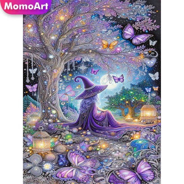 Momoart 5D-Diamantgemälde Bastelset Hexe und Schmetterling Porträt in Multicolour, Form: Rund, Durchmesser: 30 cm - Bild 1