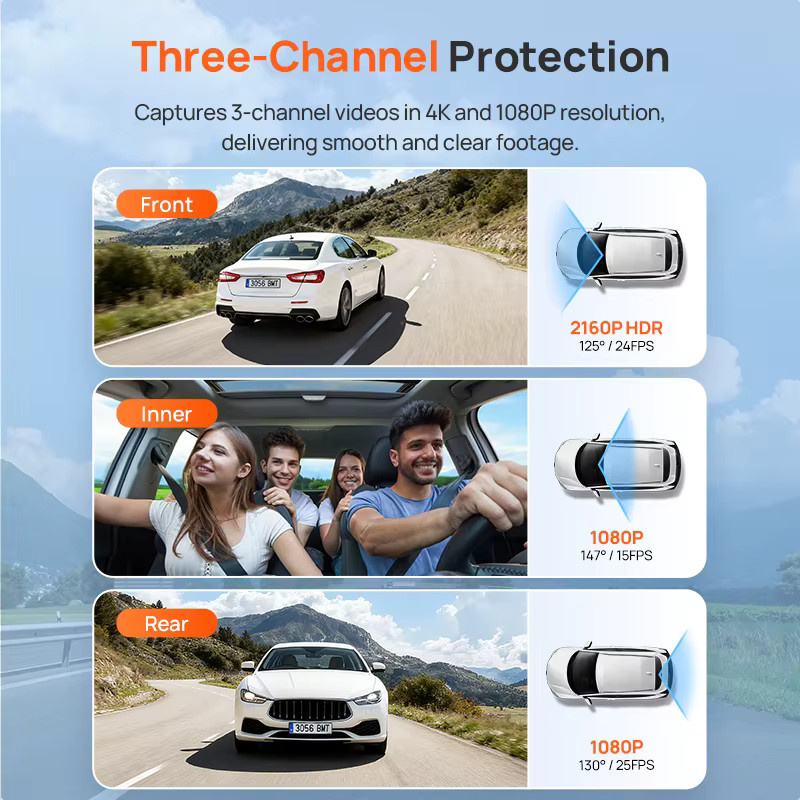70mai Dashcam 4K T800E 3-Kanal Auto-DVR mit GPS und WLAN in Schwarz - Bild 3