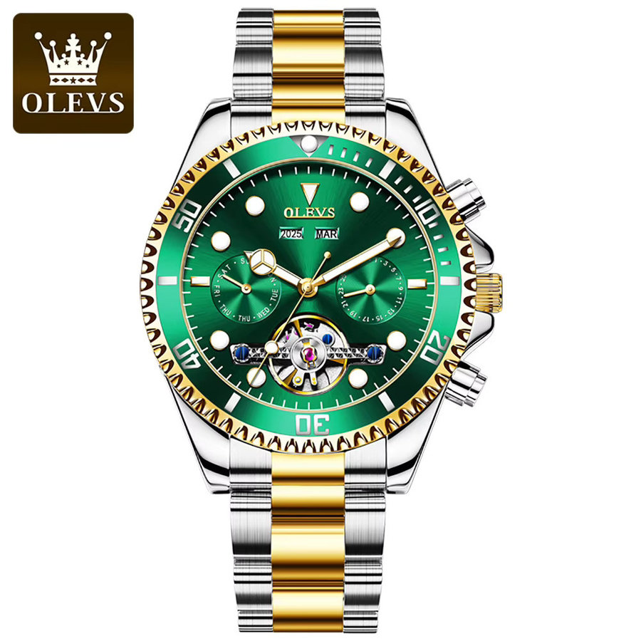 OLEVS Armbanduhr Automatik, Edelstahl, Grün, Gold, Herren - Bild 7