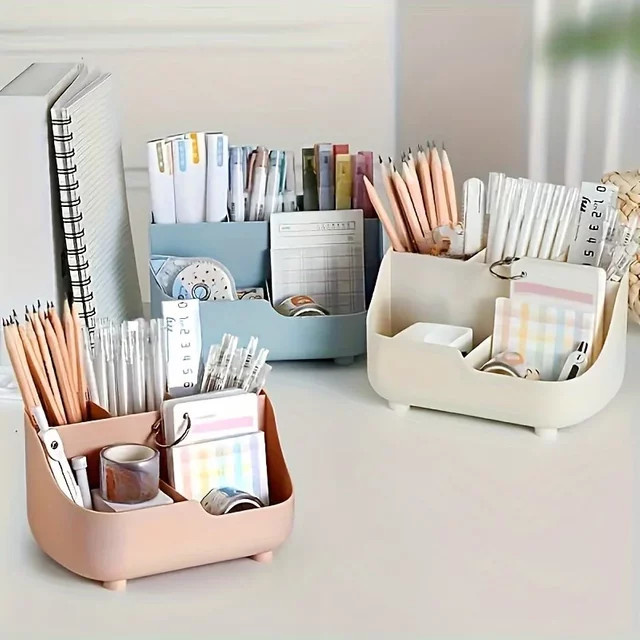 Multifunktionale Desktop-Aufbewahrungsbox mit fünf Fächern aus Kunststoff in Weiß - Bild 1