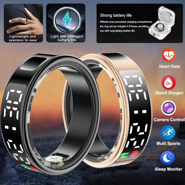 Luxuglow Smart Ring in Silber für Männer und Frauen mit Herzfrequenz-, Blutsauerstoff- und Schlafmonitor sowie 5ATM Wasserdichtigkeit und LED-Anzeige - Bild 1