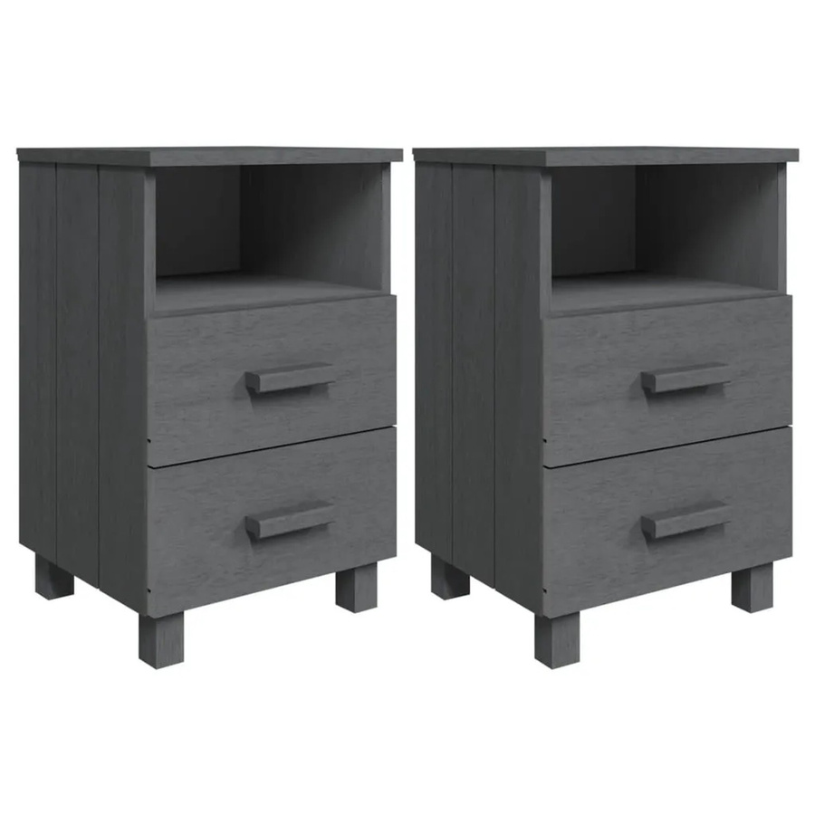 vidaXL Nachttische HAMAR Set aus Massivholz in Dunkelgrau, 2 Stück, B/T/H: 40 x 35 x 62 cm - Bild 2