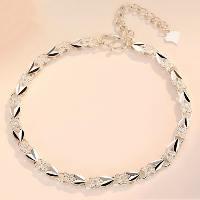 Armband 925 Silber, Herzförmiges Kleeblatt, Damen, 20 cm - Bild 1