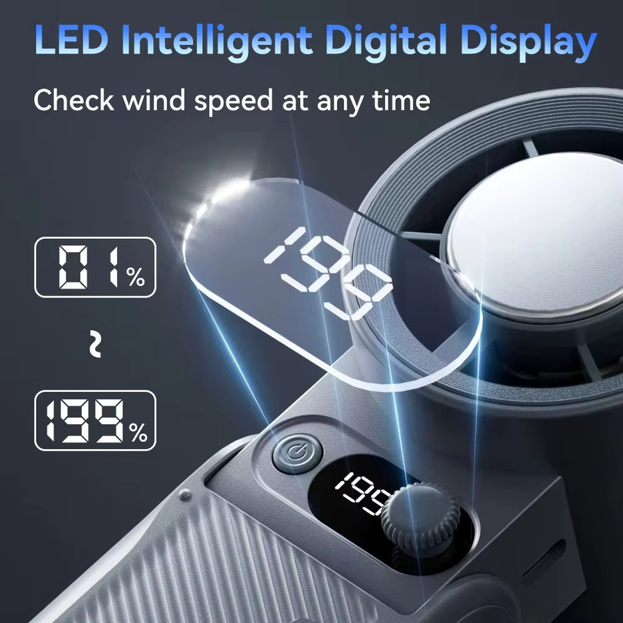 AIRUIDU Tragbarer Handventilator in Schwarz mit 199 Windgeschwindigkeitsstufen, LED-Digitalanzeige und 8000 mAh Akku - Bild 4