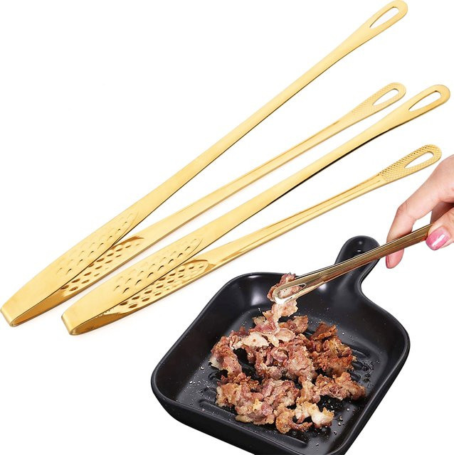 Zoseil Grillklammern aus 304 Edelstahl im 2er-Set, Anti-Rutsch-Griff für Brot und Salat, Silber und Gold - Bild 1