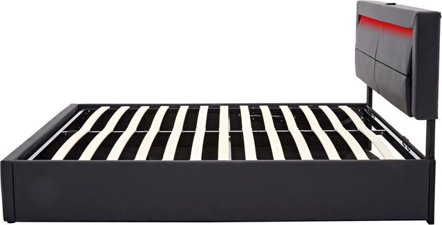 okwish Polsterbett mit USB-Anschluss und LED-Beleuchtung in Schwarz, B/T/H: 140 x 190 x 46 cm - Bild 1